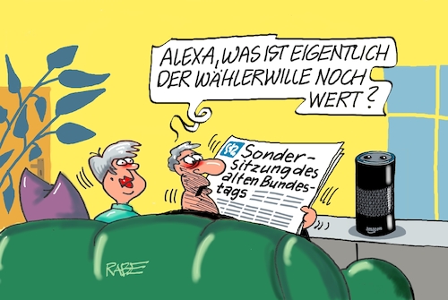 Cartoon: Wählerwille (medium) by RABE tagged ampel,ampelregierung,rot,grün,gelb,fdp,spd,grüne,rabe,ralf,böhme,cartoon,karikatur,pressezeichnung,farbcartoon,tagescartoon,inflation,einkommen,rente,rentenpaket,bruch,streit,neuwahlen,sondersitzung,bundestag,wähler,wählerwille,finanzpaket,groko,schuldenbremse,lockerung,alexa,amazon,prime,ampel,ampelregierung,rot,grün,gelb,fdp,spd,grüne,rabe,ralf,böhme,cartoon,karikatur,pressezeichnung,farbcartoon,tagescartoon,inflation,einkommen,rente,rentenpaket,bruch,streit,neuwahlen,sondersitzung,bundestag,wähler,wählerwille,finanzpaket,groko,schuldenbremse,lockerung,alexa,amazon,prime