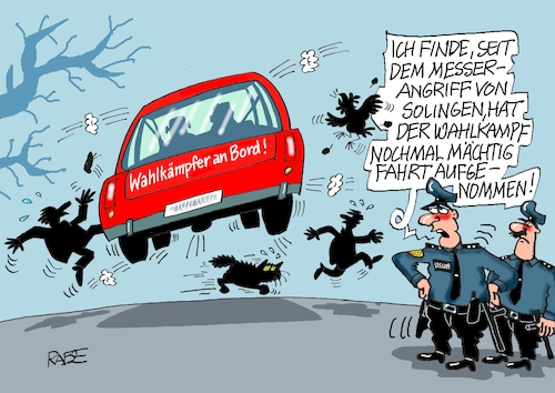 Cartoon: Wahlkämpfer an Bord (medium) by RABE tagged landtagswahl,thüringen,septemper,cdu,afd,mario,voigt,bernd,höcke,tv,duell,fernsehduell,rabe,ralf,böhme,cartoon,karikatur,pressezeichnung,farbcartoon,tagescartoon,wahlkämpfer,pkw,auto,raser,polizei,fahrt,messerangriff,solingen,landtagswahl,thüringen,septemper,cdu,afd,mario,voigt,bernd,höcke,tv,duell,fernsehduell,rabe,ralf,böhme,cartoon,karikatur,pressezeichnung,farbcartoon,tagescartoon,wahlkämpfer,pkw,auto,raser,polizei,fahrt,messerangriff,solingen