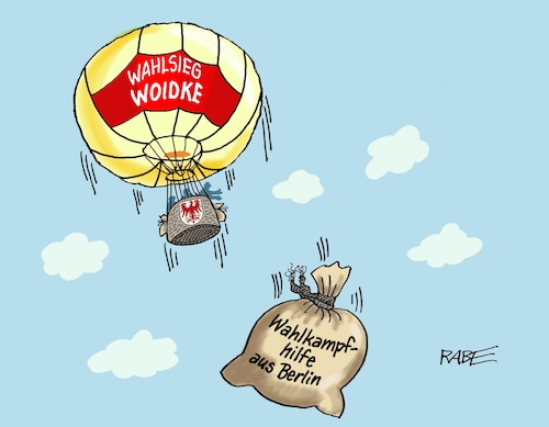 Cartoon: Wahlsieg Woidke (medium) by RABE tagged landtagswahl,thüringen,septemper,cdu,afd,mario,voigt,bernd,höcke,tv,duell,fernsehduell,rabe,ralf,böhme,cartoon,karikatur,pressezeichnung,farbcartoon,tagescartoon,sachsen,wechselwähler,chamäleon,woidke,brandenburg,wahlsieg,wahlkampfhilfe,scholz,berlin,verzicht,ballon,heißluftballon,fesselballon,sandsack,landtagswahl,thüringen,septemper,cdu,afd,mario,voigt,bernd,höcke,tv,duell,fernsehduell,rabe,ralf,böhme,cartoon,karikatur,pressezeichnung,farbcartoon,tagescartoon,sachsen,wechselwähler,chamäleon,woidke,brandenburg,wahlsieg,wahlkampfhilfe,scholz,berlin,verzicht,ballon,heißluftballon,fesselballon,sandsack