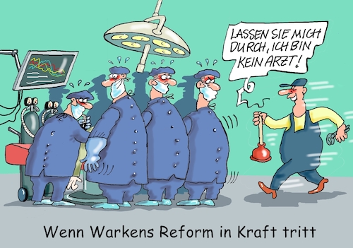 Cartoon: Warken reformiert (medium) by RABE tagged merz,kanzler,koalition,union,spd,klingbeil,cartoon,karikatur,pressezeichnung,farbcartoon,tagescartoon,db,bahn,frühling,frühjahr,frühjahrsputz,ice,zug,blumenkasten,blumenkästen,warken,reform,krankenhausreform,patient,arzt,krankenkasse,op,merz,kanzler,koalition,union,spd,klingbeil,cartoon,karikatur,pressezeichnung,farbcartoon,tagescartoon,db,bahn,frühling,frühjahr,frühjahrsputz,ice,zug,blumenkasten,blumenkästen,warken,reform,krankenhausreform,patient,arzt,krankenkasse,op