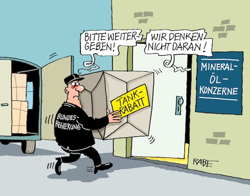 Cartoon: Weitergeben (medium) by RABE tagged merz,kanzler,koalition,union,spd,klingbeil,cartoon,karikatur,pressezeichnung,farbcartoon,tagescartoon,db,bahn,frühling,frühjahr,frühjahrsputz,ice,zug,blumenkasten,blumenkästen,tankrabatt,weitergabe,mineralölkonzern,konzern,rabatt,tankstelle,autofahrer,spritpreis,irankrieg,hormus,blockadee,merz,kanzler,koalition,union,spd,klingbeil,cartoon,karikatur,pressezeichnung,farbcartoon,tagescartoon,db,bahn,frühling,frühjahr,frühjahrsputz,ice,zug,blumenkasten,blumenkästen,tankrabatt,weitergabe,mineralölkonzern,konzern,rabatt,tankstelle,autofahrer,spritpreis,irankrieg,hormus,blockadee