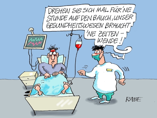 Cartoon: Zeitenwende mit Arzt (medium) by RABE tagged ampel,ampelregierung,rot,grün,gelb,fdp,spd,grüne,rabe,ralf,böhme,cartoon,karikatur,pressezeichnung,farbcartoon,tagescartoon,pöbelei,pöbler,bestrafung,regelung,beschimpfung,bundestag,abgeordnete,zeitenwende,karl,lauterbach,gesundheitssystem,krankenhaus,arzt,patient,bauchlage,drehung,ampel,ampelregierung,rot,grün,gelb,fdp,spd,grüne,rabe,ralf,böhme,cartoon,karikatur,pressezeichnung,farbcartoon,tagescartoon,pöbelei,pöbler,bestrafung,regelung,beschimpfung,bundestag,abgeordnete,zeitenwende,karl,lauterbach,gesundheitssystem,krankenhaus,arzt,patient,bauchlage,drehung