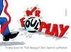 Cartoon: Foolplay (small) by RABE tagged fußball,nagelsmann,spieler,wm,kader,usa,ball,sport,tor,spielfeld,schiedsrichter,videobeweis,rabe,ralf,böhme,cartoon,karikatur,pressezeichnung,farbcartoon,tagescartoon,hund,bundesliga,ballaballa,fifa,infantino,donald,trump,fall,balogun,foul,fairplay,foulplay,einmischung,aufhebung,rot,rote,karte,schiri