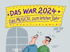 Cartoon: Musicalzeit (small) by RABE tagged silvester,silvesterfeier,neujahr,rabe,ralf,böhme,cartoon,karikatur,pressezeichnung,farbcartoon,tagescartoon,musical,theater,jahresrückblick