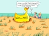 Cartoon: Sommerloch (small) by RABE tagged merz,kanzler,koalition,union,spd,klingbeil,cartoon,karikatur,pressezeichnung,farbcartoon,tagescartoon,db,bahn,frühling,frühjahr,frühjahrsputz,ice,zug,blumenkasten,blumenkästen,esc,songcontest,kanzlertausch,wüst,neuwahl,see,strand,ostsee,düne,sommer,sommerloch,ente,zeitungsente