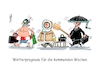 Cartoon: Wetterprognose (small) by RABE tagged merz,kanzler,koalition,union,spd,klingbeil,cartoon,karikatur,pressezeichnung,farbcartoon,tagescartoon,bürokratie,verwaltung,beamte,modernisierung,monster,drachen,schwert,holzschwert,nägel,säge,wetter,wetterbericht,wetterprognose,eskimo,schwimmer,taucher,regenschirm,frühling,sonne,regen,kälte