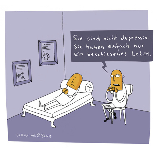 Cartoon: Erkenntnis (medium) by Schilling  Blum tagged psychiater,depression,couch,patient