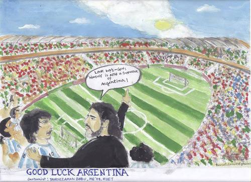 Cartoon: Good Luck Argentina (medium) by tasrubabu tagged world,fifa,america,copa,cartoon,maradona,messi,argentina