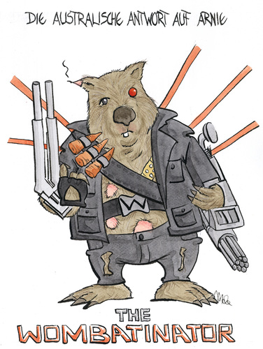 Cartoon: Wombatinator (medium) by mele tagged schwarzenegger,wombat,arnold schwarzenegger,wombat,schauspieler,terminator,australien,arnold,schwarzenegger
