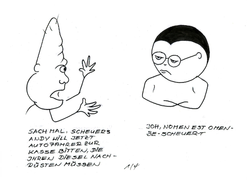 Cartoon: Scheuer Be-Scheuer-T (medium) by menschenskindergarten tagged cdu,csu,scheuer,dieselaffäre,vw,bmw,mercedes