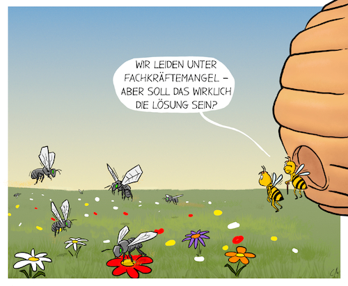 Cartoon: Roboterbienen (medium) by Cloud Science tagged bienen,roboter,roboterbienen,fachkraeftemangel,klimawandel,bestaeubung,bienensterben,artensterben,zukunft,technologie,natur,vs,technik,bildung,ökologie,umweltverschmutzung,digitalisierung,automatik,dystopie,satire,umwelt,cartoonist,gesellschaftskritik,karikatur,bildungscartoon,nachhaltigkeit,zukunftstechnologie,drohnen,bienen,roboter,roboterbienen,fachkraeftemangel,klimawandel,bestaeubung,bienensterben,artensterben,zukunft,technologie,natur,vs,technik,bildung,ökologie,umweltverschmutzung,digitalisierung,automatik,dystopie,satire,umwelt,cartoonist,gesellschaftskritik,karikatur,bildungscartoon,nachhaltigkeit,zukunftstechnologie,drohnen