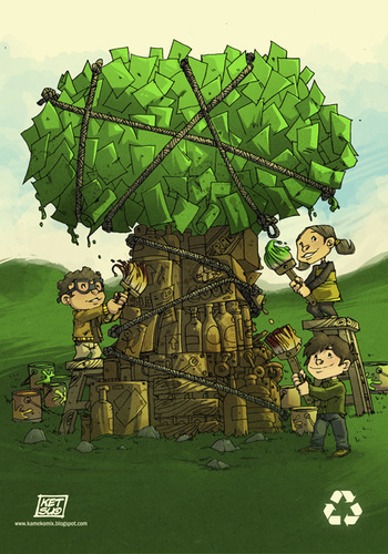 Cartoon: Recycle Tree (medium) by ketsuotategami tagged recycle,tree,kids