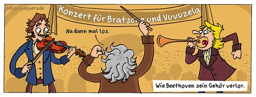Cartoon: Schoolpeppers 273 (medium) by Schoolpeppers tagged beethoven,musik,vuvuzela,taubheit
