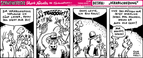 Cartoon: Schweinevogel Verabschiedung (medium) by Schweinevogel tagged schweinevogel,swampie,iron,doof,sid,pinkel,abschied,lied,cartoon,witz,short,novel