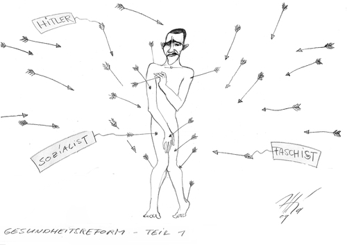 Cartoon: obama gesund (medium) by sasch tagged reform,obama,gesund,konflikt,medizin