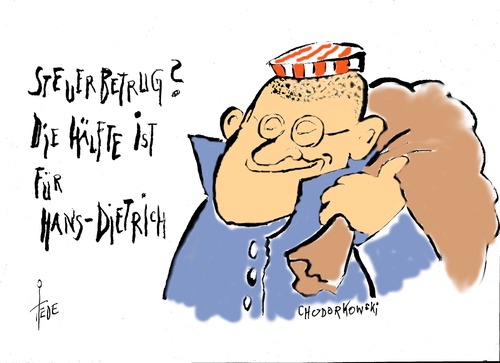 Cartoon: Chodorkowski (medium) by tiede tagged genscher,gerichtshof,chodorkowski,chodorkowski,gerichtshof,den,haag,genscher