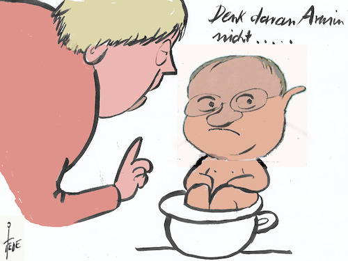 Cartoon: Denk daran Armin (medium) by tiede tagged laschet,merkel,wahlen,klimawandel,tiede,cartoon,karikatur,laschet,merkel,wahlen,klimawandel,tiede,cartoon,karikatur