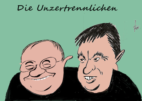 Cartoon: Die Unzertrennlichen (medium) by tiede tagged armin,laschet,markus,söder,cdu,csu,kanzlerkandidatur,armin,laschet,markus,söder,cdu,csu,kanzlerkandidatur
