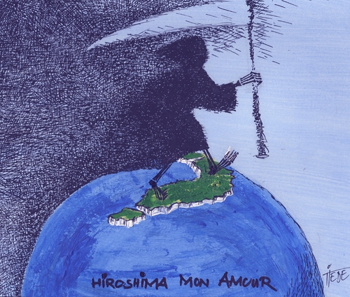 Cartoon: Hiroshima Mon Amour (medium) by tiede tagged atomunglück,japan,hiroshima,japan,akw,atomkraftwerk,fukushima,hiroshima