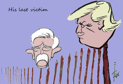 Cartoon: last victim (medium) by tiede tagged trump,victim,bolton,others,tiede,cartoon,karikatur,trump,victim,bolton,others,tiede,cartoon,karikatur