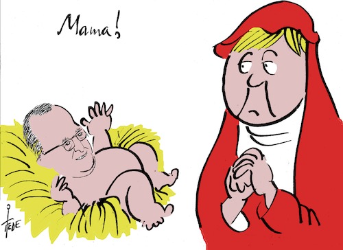 Cartoon: Merkels Baby (medium) by tiede tagged jens,spahn,merkel,maria,josef,tiede,cartoon,karikatur,jens,spahn,merkel,maria,josef,tiede,cartoon,karikatur