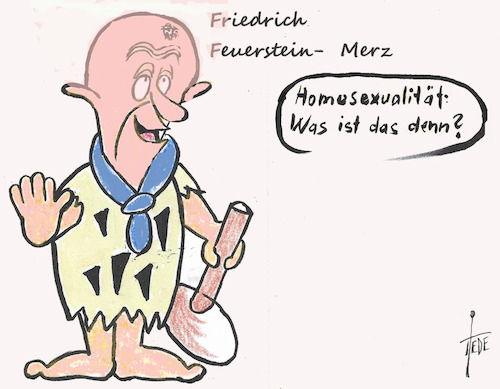 Cartoon: Merz (medium) by tiede tagged merz,homosexualität,wahlkampf,tiede,cartoon,karikatur,merz,homosexualität,wahlkampf,tiede,cartoon,karikatur