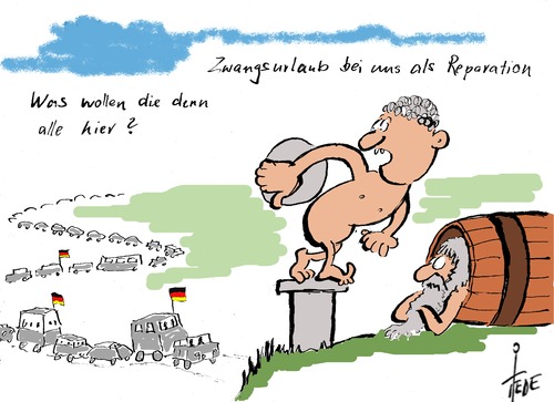 Cartoon: Reparationen (medium) by tiede tagged griechenland,schuldenkrise,reparationen,deutschland,tsipras,varoufakis,griechenland,schuldenkrise,reparationen,deutschland,tsipras,varoufakis