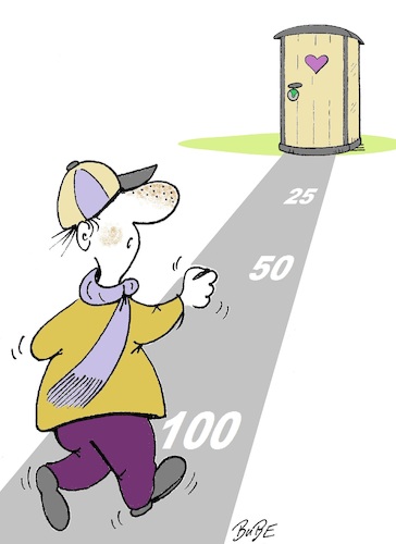 Cartoon: Distanzangabe (medium) by BuBE tagged distanzangabe,distanzmessung,kloh,transporttoilette,stuhlgang,laufen