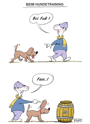 Cartoon: Hundetraining (medium) by BuBE tagged hund,hundetrainer,tiere,fass,fuß,hundeausbildung