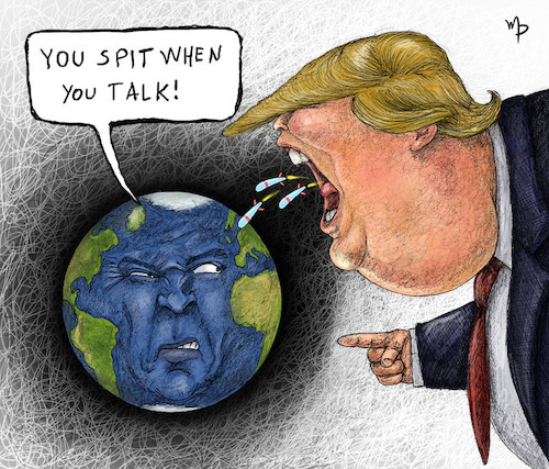 Cartoon: You spit when you talk (medium) by mparra tagged trump,missile,war,syria,you