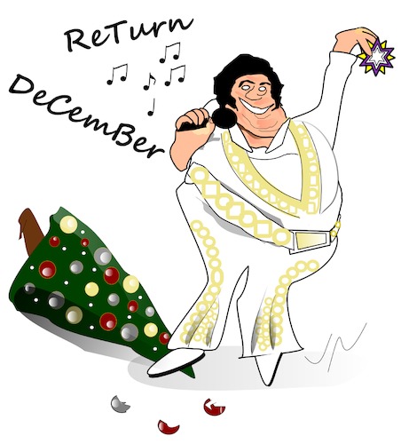 Cartoon: King Elvis (medium) by Jochen N tagged elvis,presley,christmas,dezember,weihnachten,weihnachtsbaum,stern,sänger,rock,pop,return,to,sender,drogen,tablettensucht