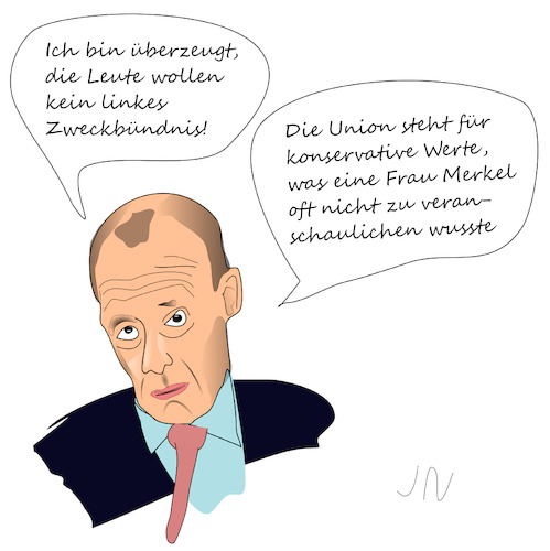 Cartoon: Merz (medium) by Jochen N tagged links,bündnis,zweckbündnis,union,cdu,konservativ,merkel,kanzlerin,neuausrichtung,regierung,parteivorsitz,spahn,laschet,brinkhaus,jamaika,ampel