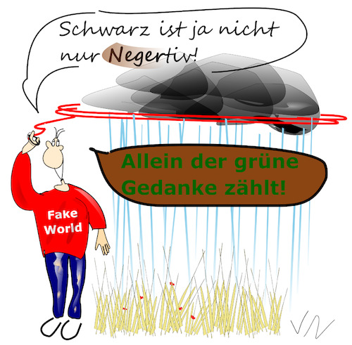 Cartoon: Schwarze mit einbinden (medium) by Jochen N tagged grün,schwarz,braun,ns,afd,nazi,neonazi,negativ,fake,leine,regenwolken,regen,gedanke,seil,integration,maik