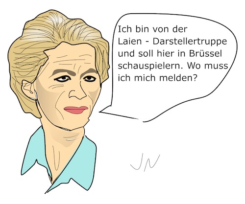 Cartoon: Von der Leyen (medium) by Jochen N tagged ursula,von,der,leyen,präsidentin,kommissionspräsidentin,europa,eu,brüssel,juncker,laien,schauspieler,darsteller