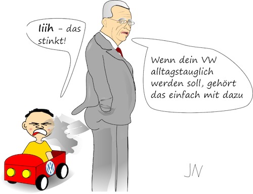 Cartoon: Winterkorn (medium) by Jochen N tagged winterkorn,vw,volkswagen,abgas,diesel,fahrverbot,furz,pups,kind,kinderauto,tretauto,umwelt,umweltschutz,schmutz,schadstoff