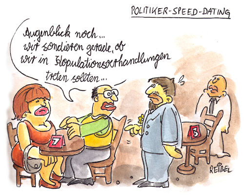 Cartoon: Politiker-Speeddating (medium) by REIBEL tagged politiker,speeddating,date,treffen,einsam,kennenlernen,mann,frau,dating,bar,warten,reihe