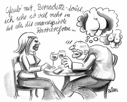 Cartoon: Post-Feminismus (medium) by REIBEL tagged feminismus,sexismus,männer,frauen,karriere,politisch,korrekt,trieb,macho