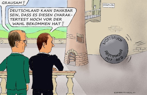 Cartoon: Die Unschuld vom Sauerlande (medium) by Barthold tagged friedrich,merz,entschließungsantrag,migrationsgesetz,beschluss,mit,afd,stimmen,bruch,versprechen,einhaltung,brandmauer,treppenturm,kanzleramt,büro,stahlkugel,symbol,verfehlungen,cartoon,karikatur,barthold,friedrich,merz,entschließungsantrag,migrationsgesetz,beschluss,mit,afd,stimmen,bruch,versprechen,einhaltung,brandmauer,treppenturm,kanzleramt,büro,stahlkugel,symbol,verfehlungen,cartoon,karikatur,barthold