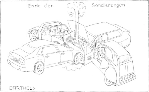 Cartoon: Ende der Sondierungen (medium) by Barthold tagged sondierungen,jamaika,koalition,cdu,csu,fdp,grüne,christian,lindner,cem,özdemir,horst,seehofer,porsche,911,audi,a8,bmw,750,unfall,crash,koalitionsverhandlungen,bundestagswahlen,2017