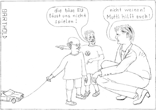 Cartoon: freies Spielen mit Abgaswerten (medium) by Barthold tagged abgasgrenzwerte,stickoxide,feinstaub,automobilindustrie,volkswagen,mercedes,dieterzetsche,zetsche,matthiasmüller,müller,angelamerkel,merkel,lobbykratie