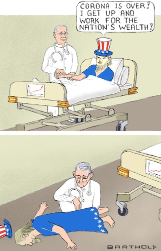 Cartoon: Irresponsable Patient (medium) by Barthold tagged usa,uncle,sam,anthony,fauci,corona,virus,pandemic,bedside,extreme,high,infection,rate,suspension,mitigation,measures,too,early,lock,down,social,distancing,mandatory,masks,closure,bars,restaurants,relapse,second,surge,collapse,caricature,barthold,usa,uncle,sam,anthony,fauci,corona,virus,pandemic,bedside,extreme,high,infection,rate,suspension,mitigation,measures,too,early,lock,down,social,distancing,mandatory,masks,closure,bars,restaurants,relapse,second,surge,collapse,caricature,barthold