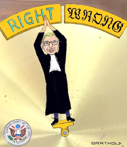 Cartoon: We will Miss this Pointer! (medium) by Barthold tagged ruth,bader,ginsburg,judge,justice,federal,supreme,court,united,states,death,scales,pointer,right,wrong,seal,high,international,esteem,cartoon,caricature,barthold,ruth,bader,ginsburg,judge,federal,supreme,court,united,states,death,scales,pointer,seal,high,international,esteem,cartoon,caricature,barthold