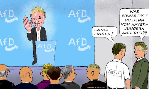 Cartoon: Weidel auf Parteitag (medium) by Barthold tagged afd,parteitag,januar,2025,riesa,rednerpult,alice,weidel,lange,finger,dieb,klauen,hayek,verein,marktradikal,wirtschaftsliberal,neoliberal,vermögensumverteilung,zugunsten,reichen,wohlhabenden,cartoon,karikatur,barthold,afd,parteitag,januar,2025,riesa,rednerpult,alice,weidel,lange,finger,hayek,verein,marktradikal,wirtschaftsliberal,neoliberal,vermögensumverteilung,zugunsten,reichen,wohlhabenden,cartoon,karikatur,barthold