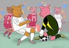 Cartoon: Schweinespiel (small) by Barthold tagged fußball,champions,league,spiel,fcb,vs,real,madrid,süddeutsche,zeitung,bezeichnung,schweinespiel,vordergrund,spieler,mbappe,neuer,cartoon,karikatur,barthold