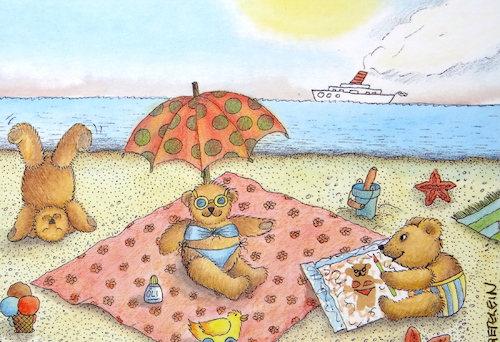 Cartoon: bärenstarker sommer (medium) by katzen-gretelein tagged sommer,strand,meer,bären,freude,ferien