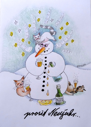 Cartoon: prosit neujahr (medium) by katzen-gretelein tagged philosophie,katzen,schneelandschaft