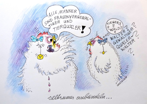 Cartoon: seltsames werben (medium) by katzen-gretelein tagged liebe,frauen,hühner
