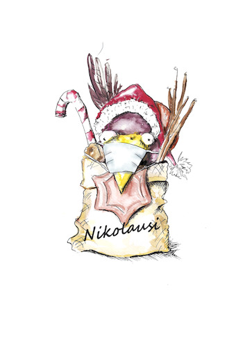Cartoon: Nikolausi (medium) by OTTbyrds tagged nikolaus,nikolaussack,nikolausi,weihnachten2020,corona,zuckerstange