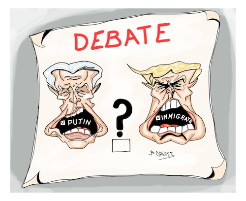 Cartoon: BIDEN and TRUMP DEMOCRACY (medium) by vasilis dagres tagged biden,trump,debate
