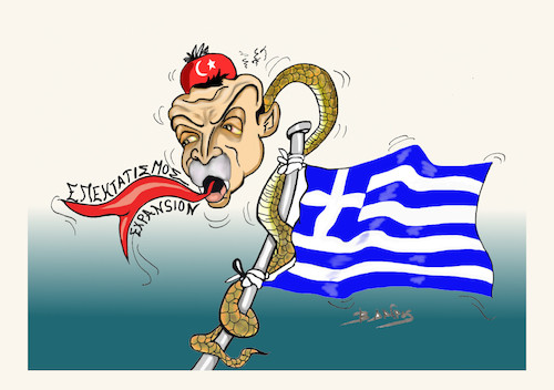 Cartoon: ERNTOGAN END GREECE (medium) by vasilis dagres tagged erntogan,turkey,greece,european,union,war,aegean,mediterranean